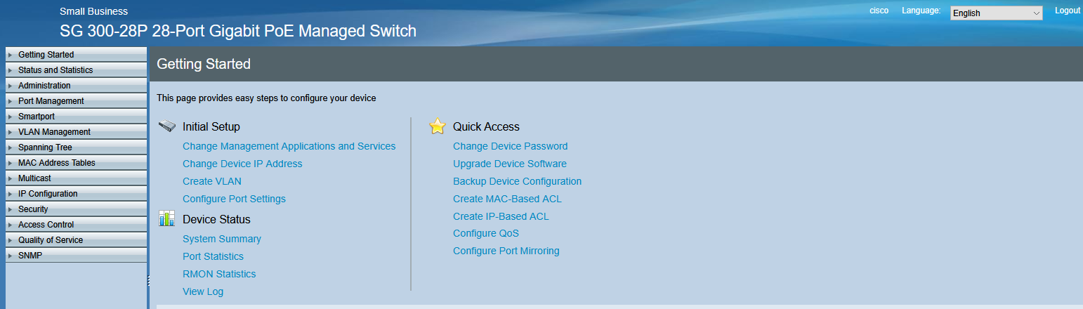 Cisco switch login screen