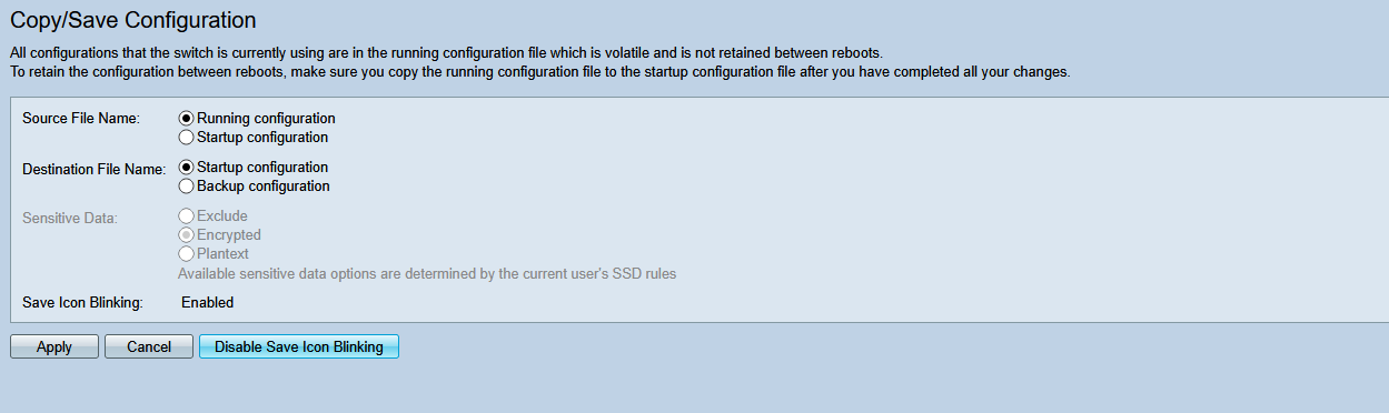 Save running to startup configuration