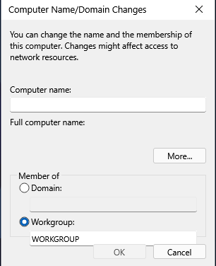 Computer Name/Domain Changes Window