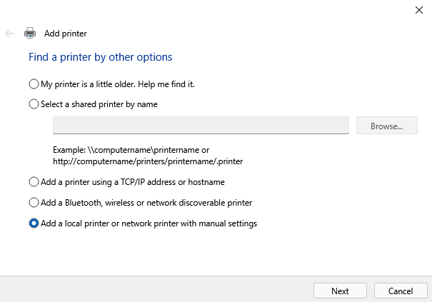 Step 6 - Manual Printer Option