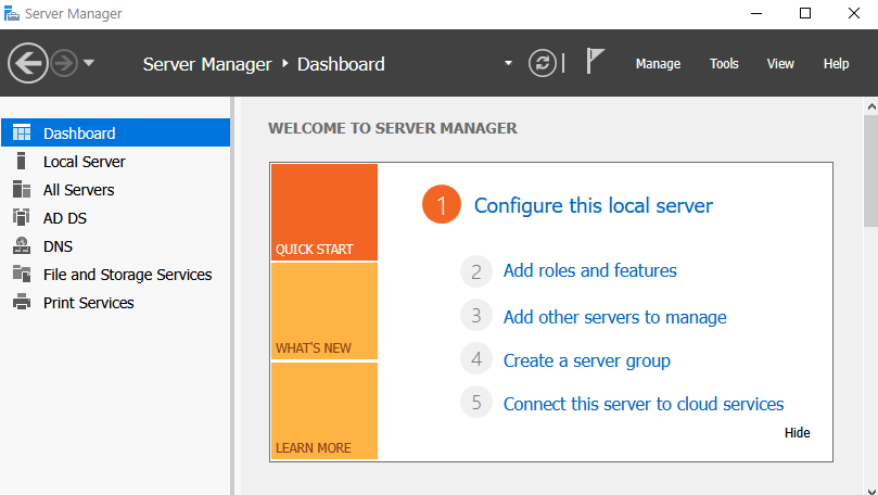 Server Manager - Tools Menu